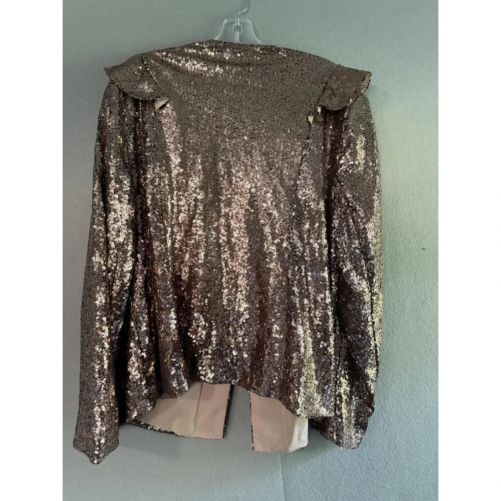 Lane Bryant Blazer Womens 18 Gold Sequin Open Front Lined Party Jacket Plus